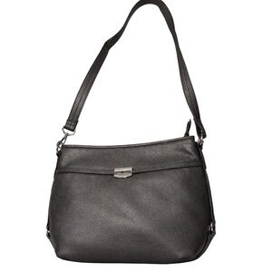Rosetti Pewter Pebbled Shoulder Bag Silver Hardware Magnetic Snap Zip Purse